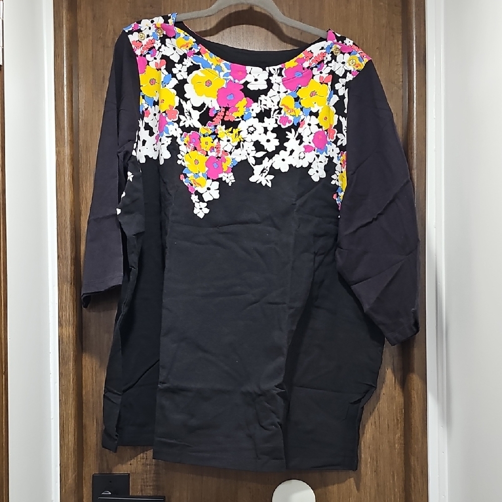 Jessica London Black Top with Floral Accents womens size 26/28